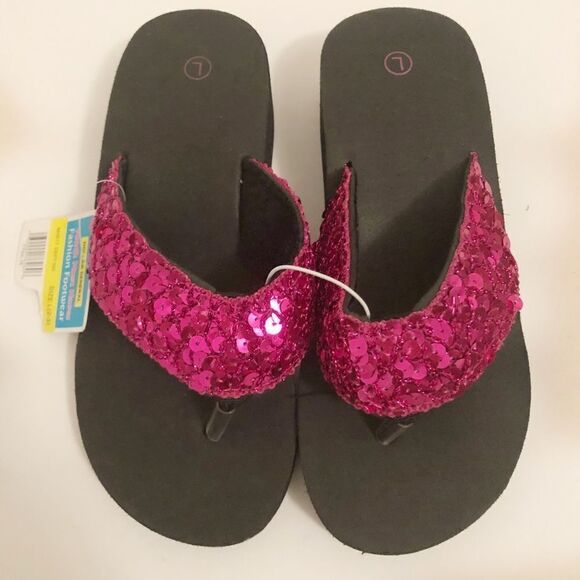 Girls wedge flip flops with pink sequin straps - Picture 1 of 5